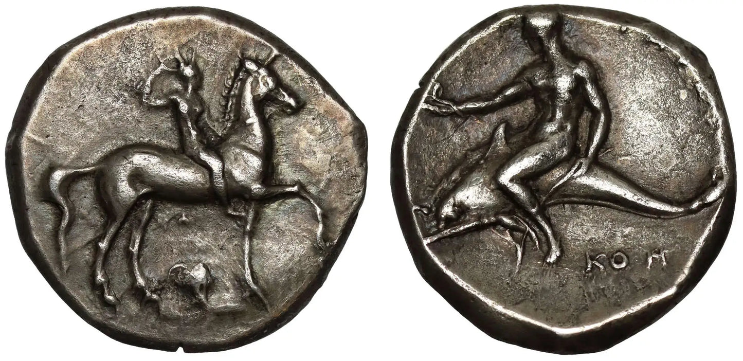 Calabria, Tarentum c. 332-302 BC, silver Nomos, Sa-, and Kon-, magistrates