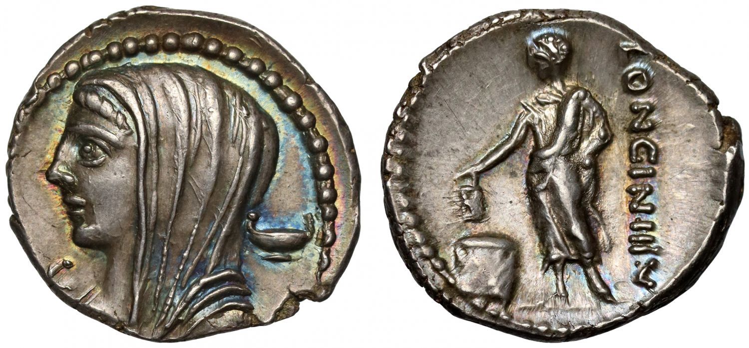 L. Cassius Longinus, 60 BC, silver Denarius, Rome