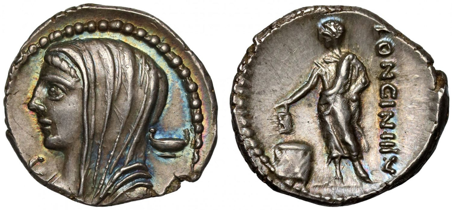 L. Cassius Longinus, 60 BC, silver Denarius, Rome