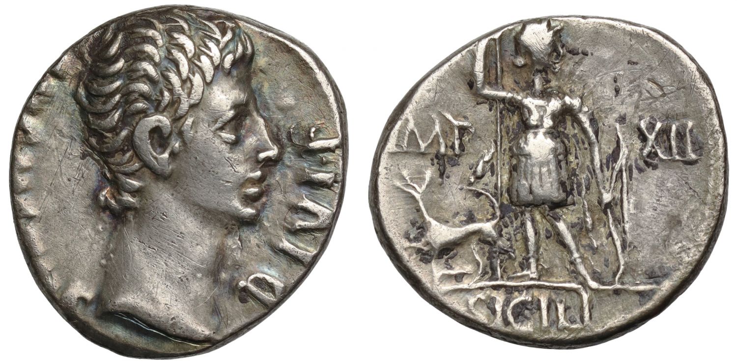 Augustus, Silver Denarius, Diana of Naulochus.