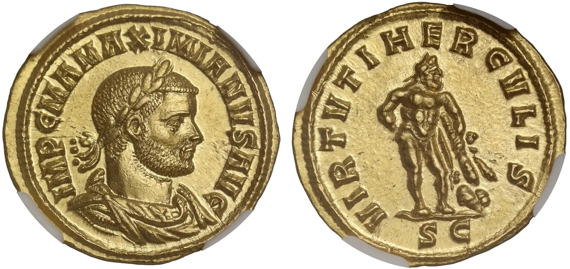 Maximian, Gold Aureus, Hercules, Ch AU 5/5 4/5,  286-7 AD