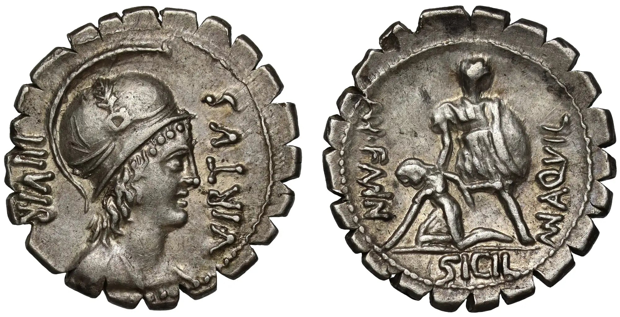 Mn. Aquillius, Silver Serratus Denarius