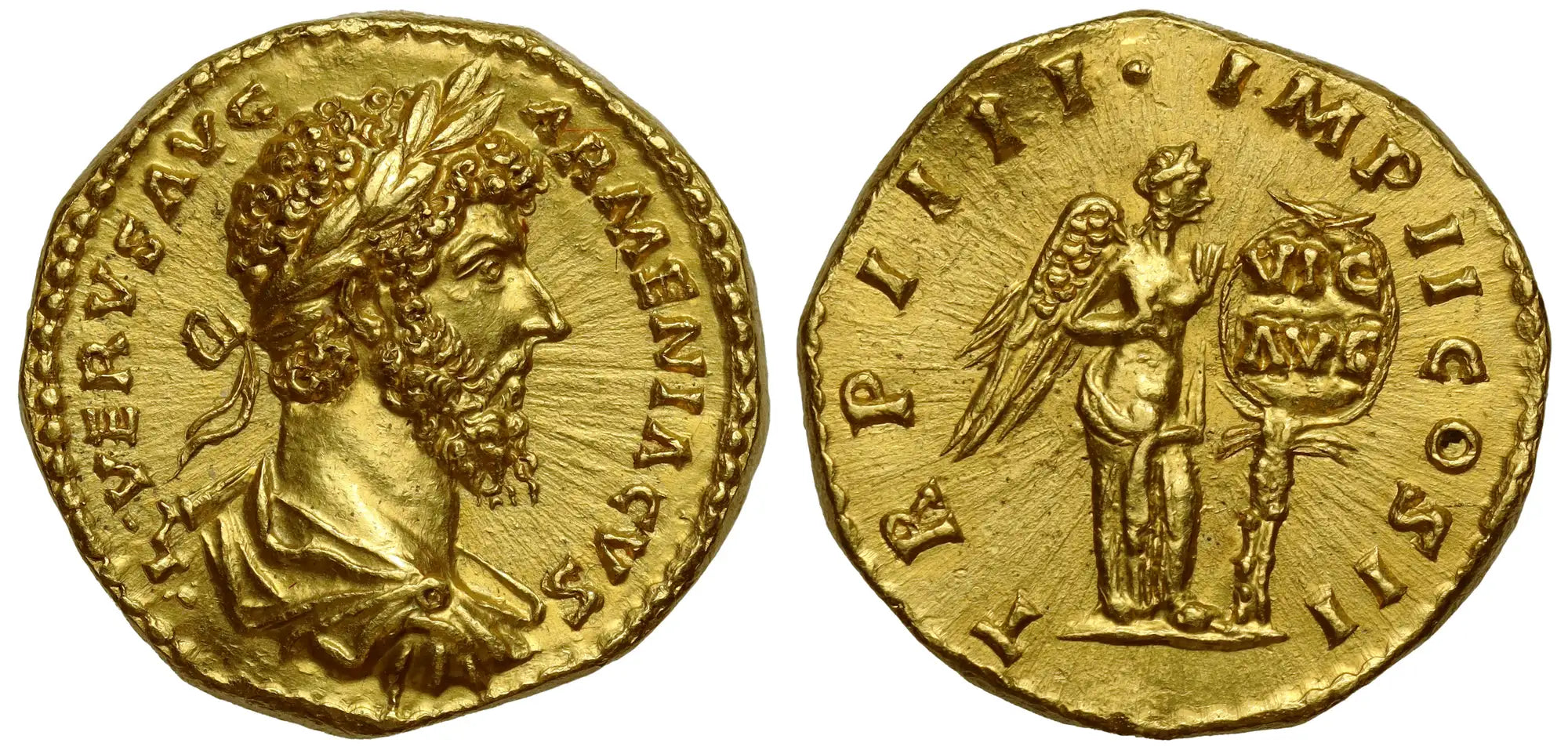 Lucius Verus, Gold Aureus, Campaign and Victory in Armenia.