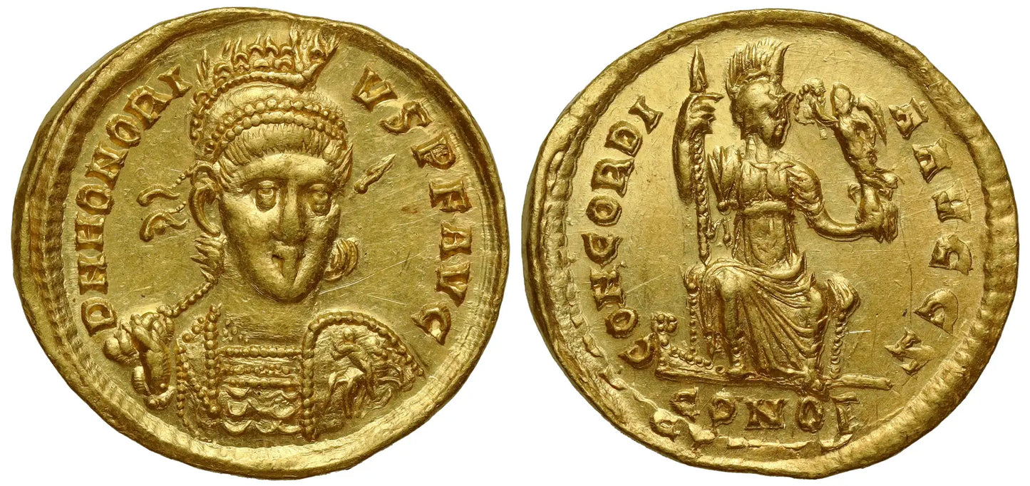 Honorius (AD 393-423), Gold Solidus, Constantinople.