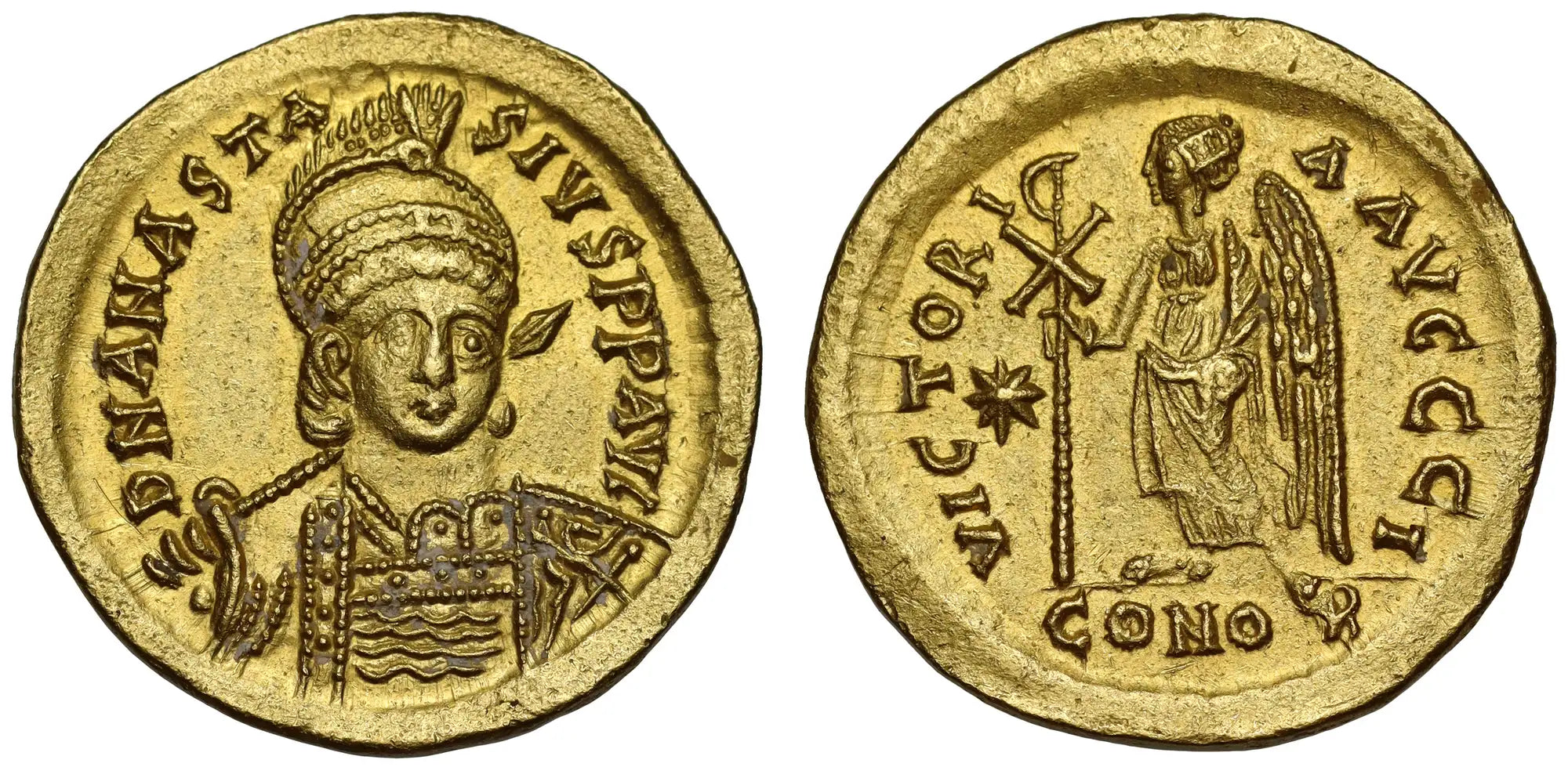 Anastasius I, Gold Solidus, Constantinople, 10th officina