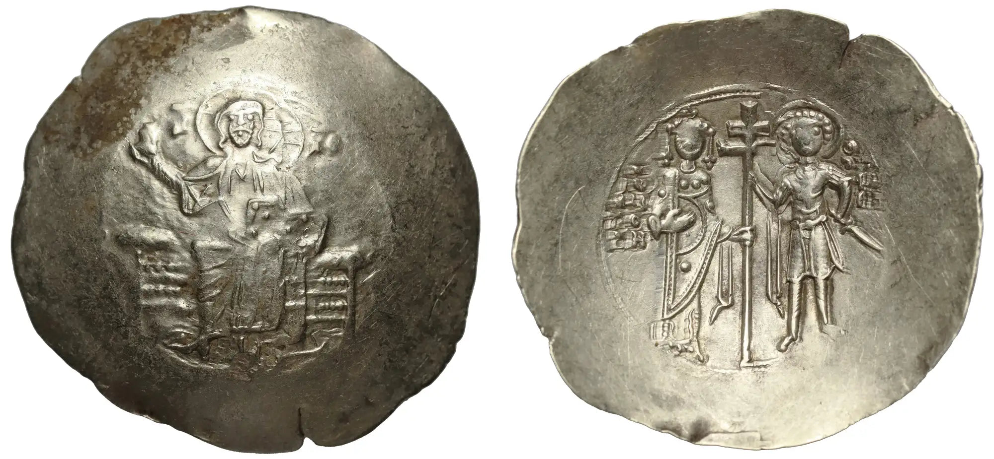 John II Comnenus Aspron Trachy with St George, patriarchal cross without steps