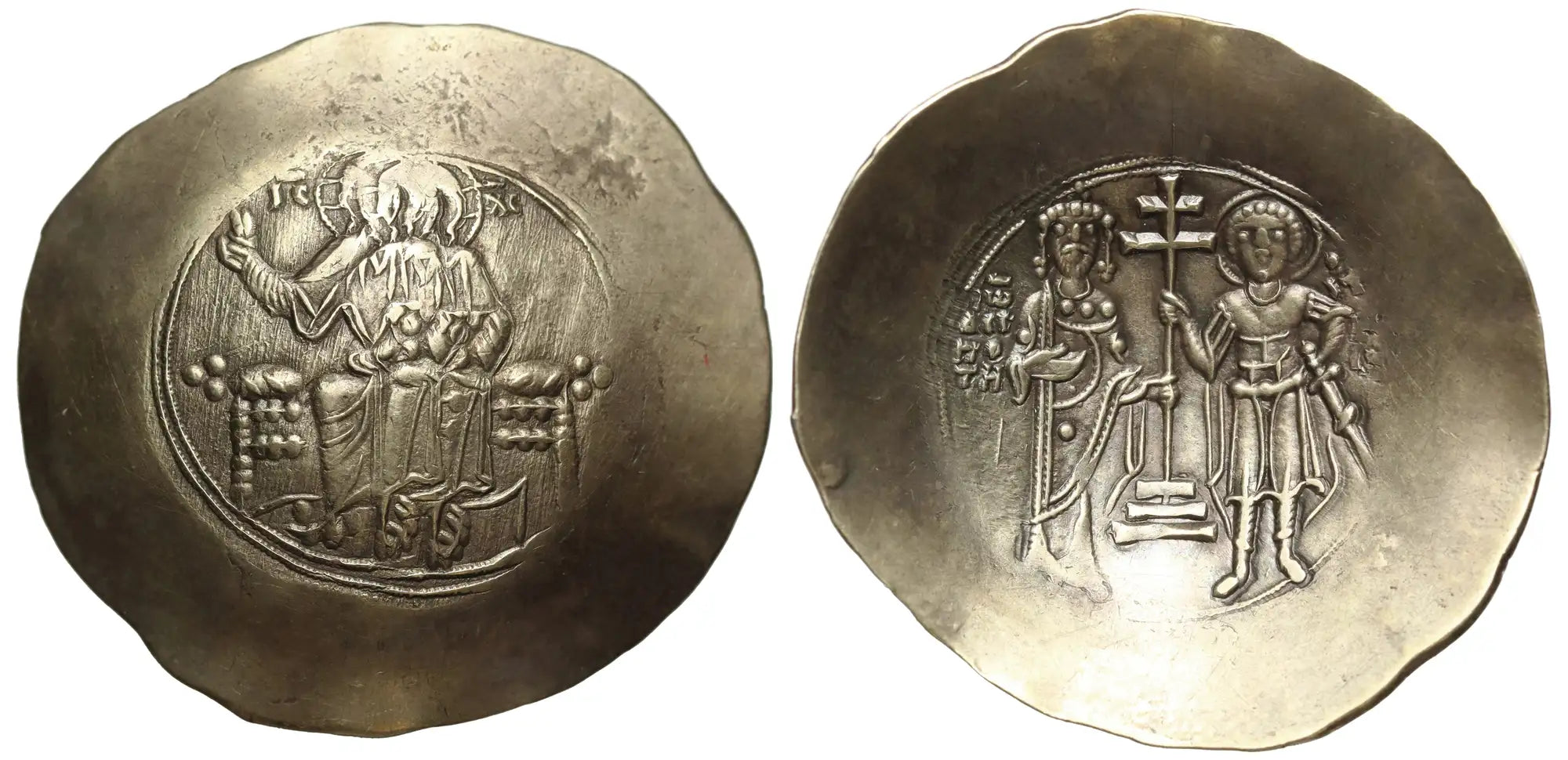 John II Comnenus Aspron Trachy with St George, patriarchal cross on three steps