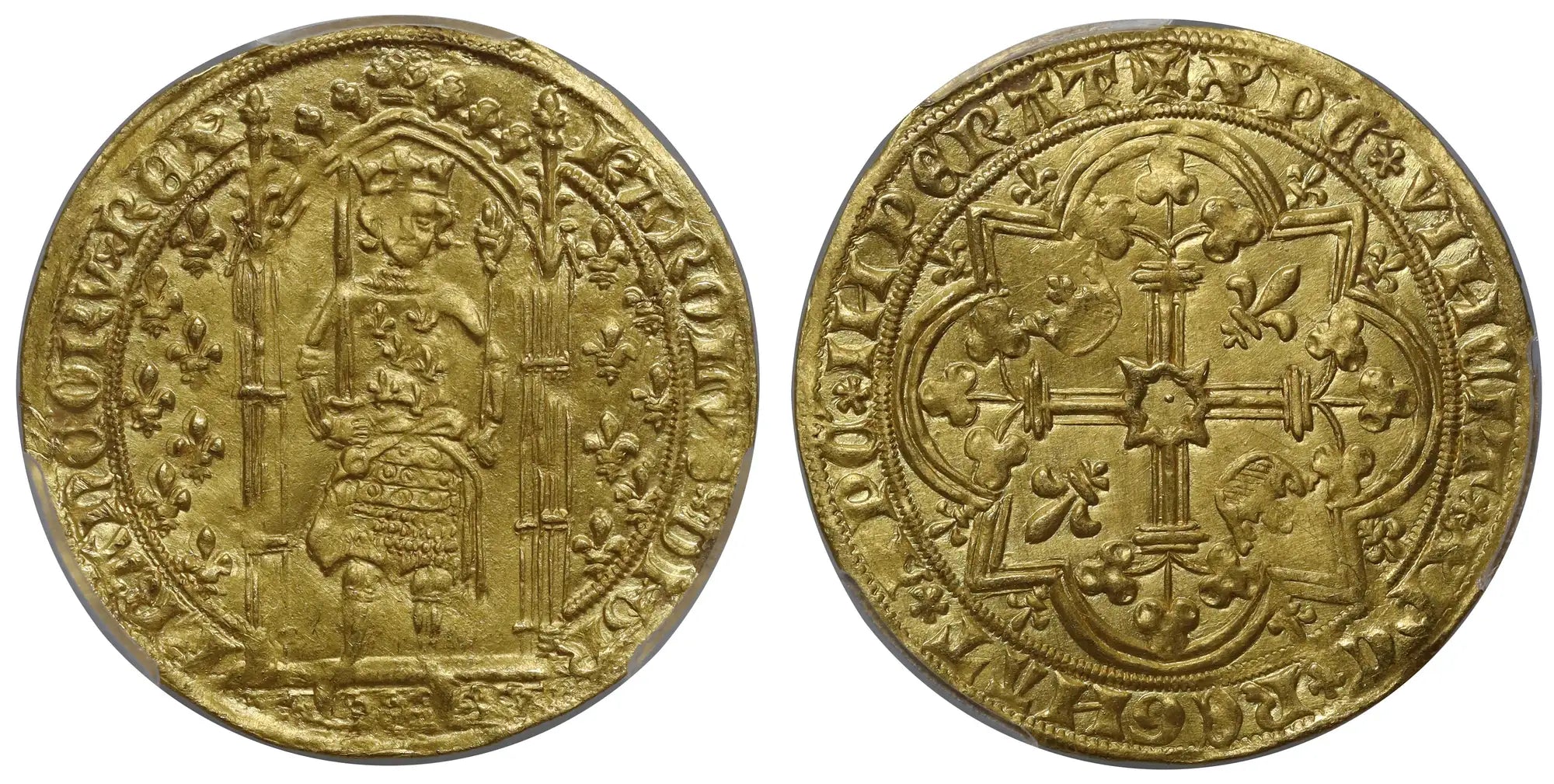 France, Charles V gold Franc a Pied, MS63