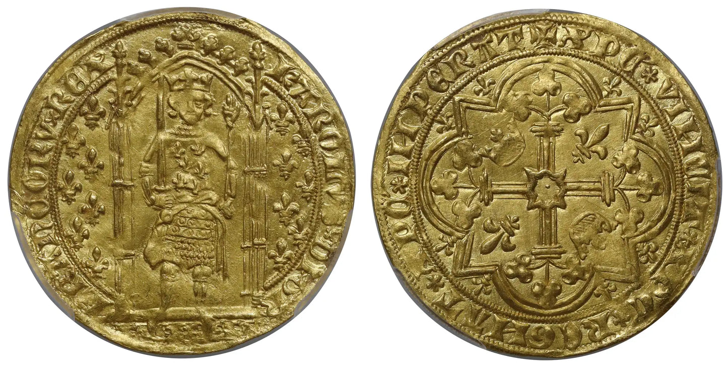 France, Charles V gold Franc a Pied, MS63
