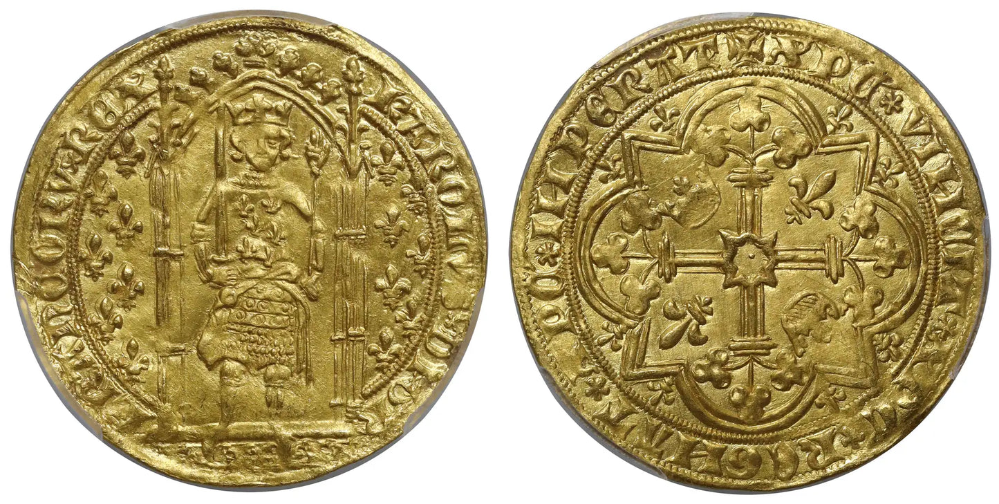 France, Charles V gold Franc a Pied, MS63, undated (1365)