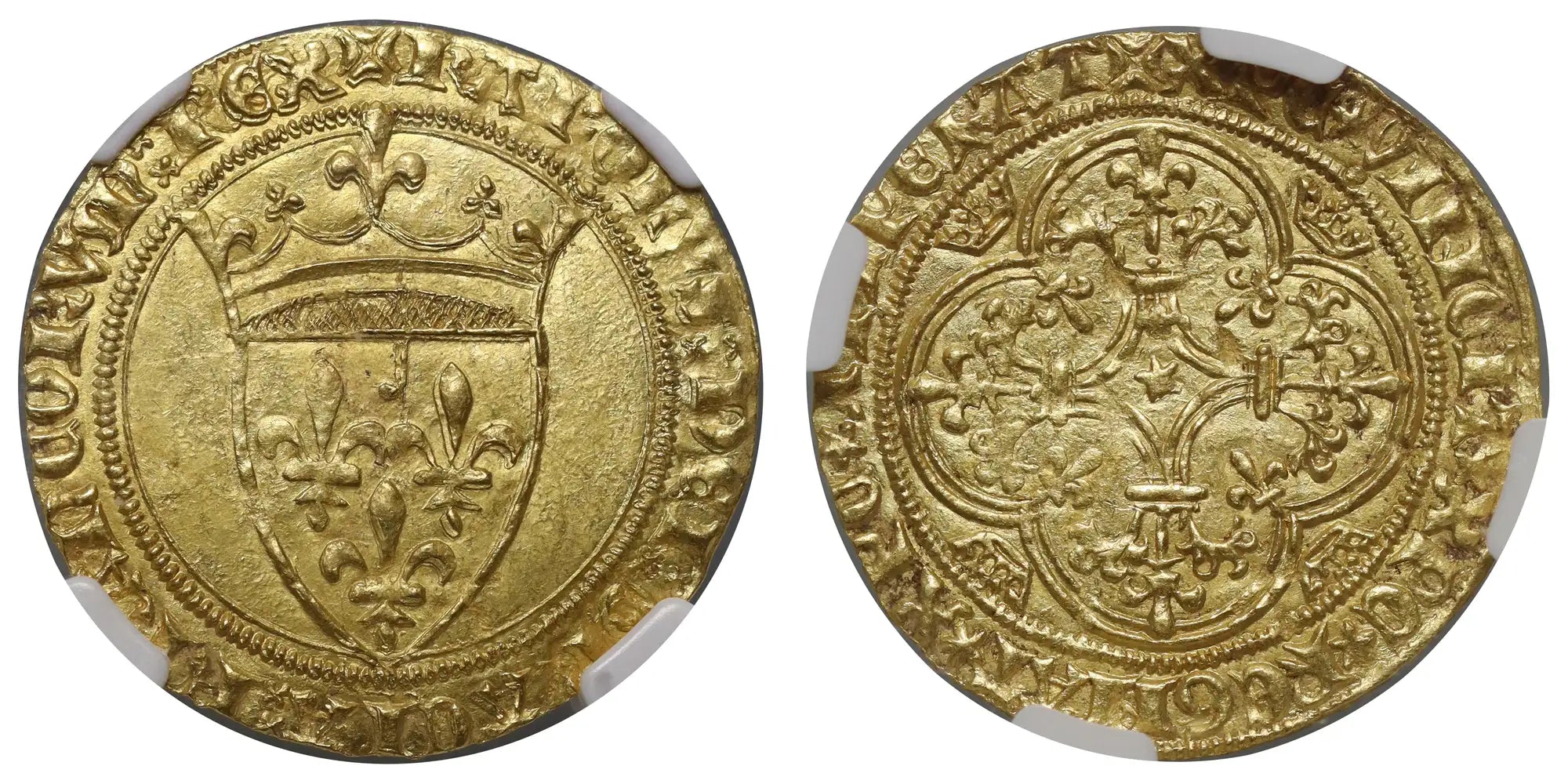 France, Charles VI gold Ecu d'Or a la Couronne, Montpellier Mint, MS62