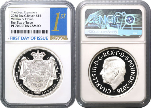 * Charles III 2026 PF70 FDI silver 2oz William IV