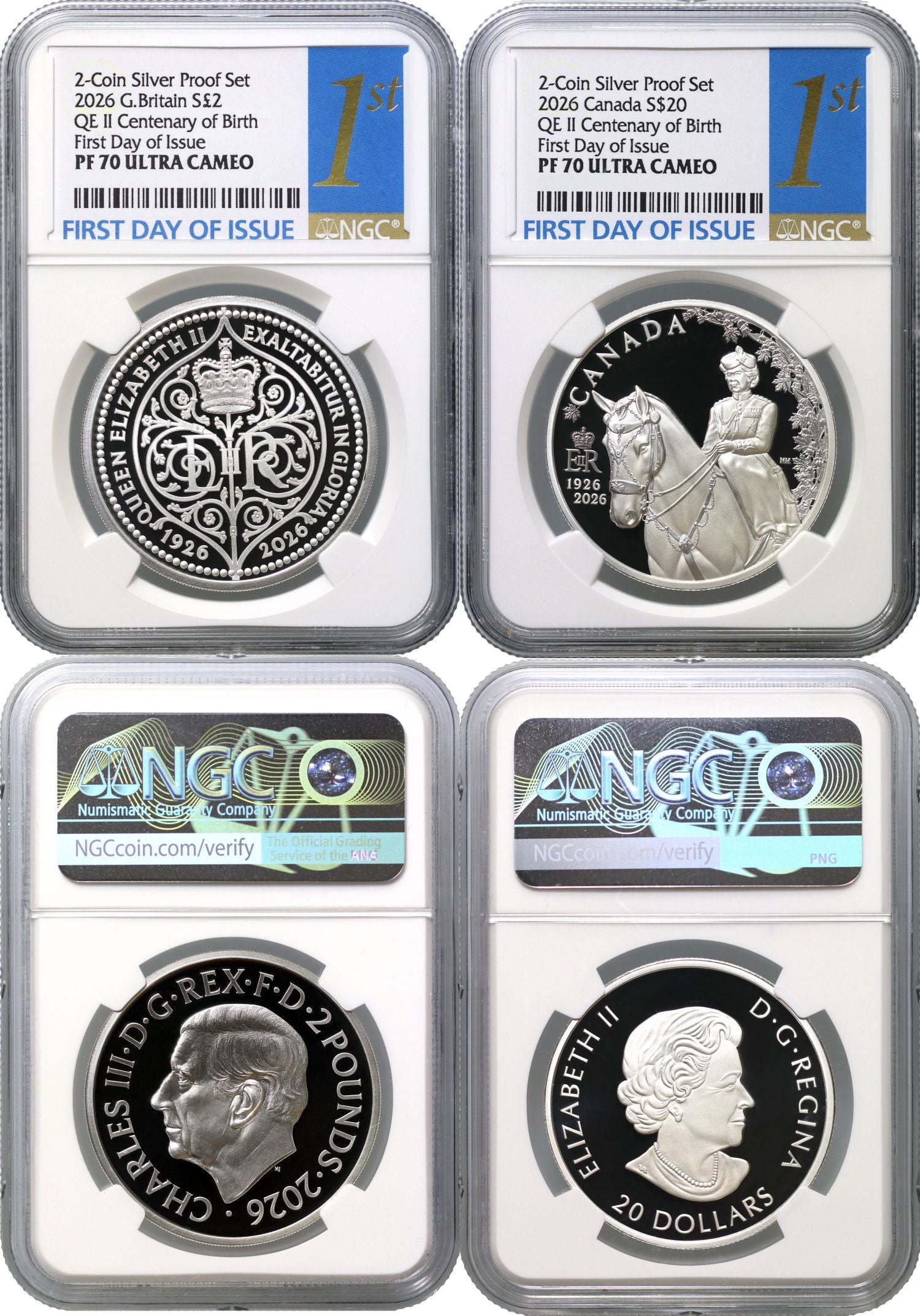 Charles III 2026 2-coin silver PF70 FDI Set Birth of Queen Elizabeth