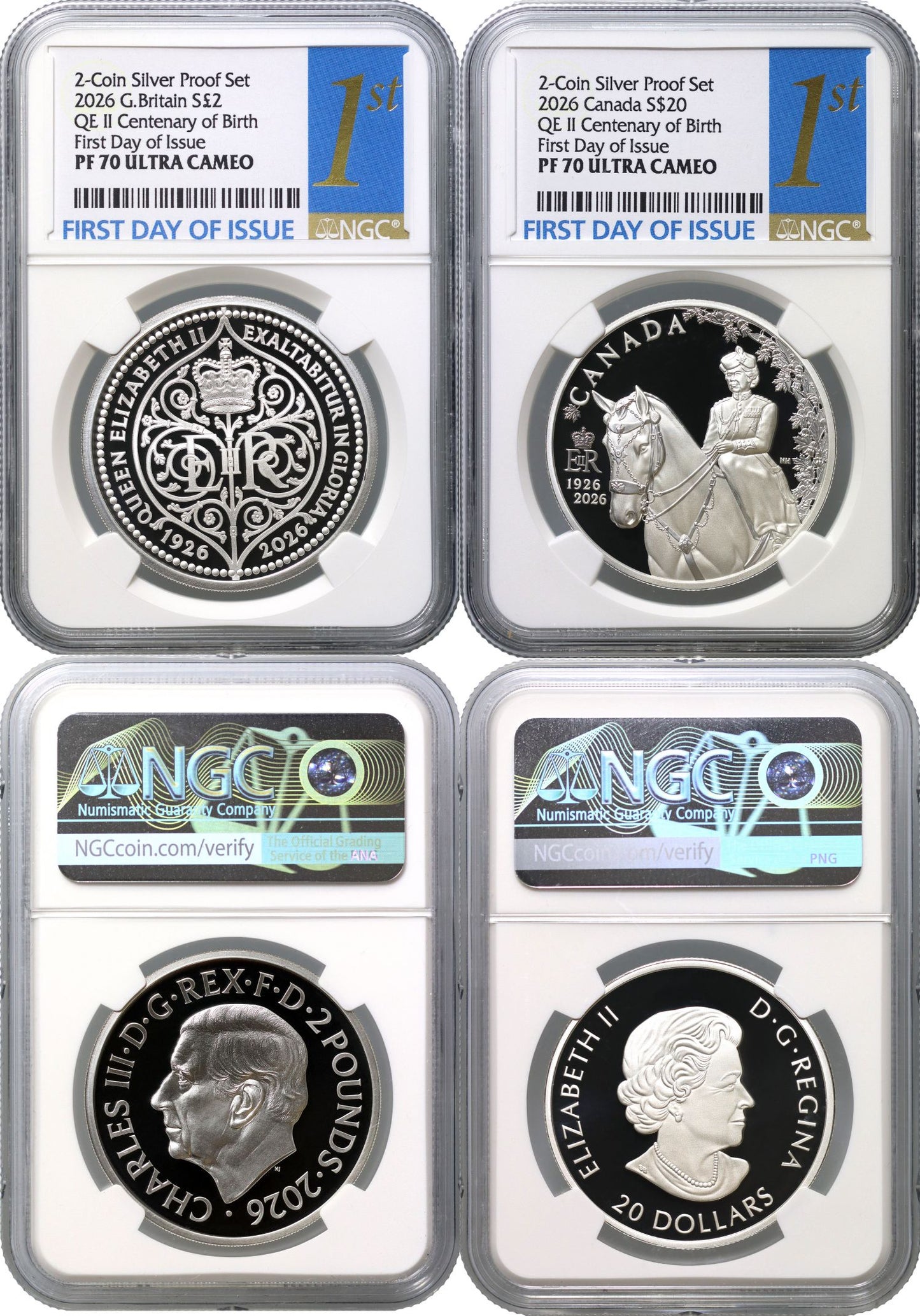 Charles III 2026 2-coin silver PF70 FDI Set Birth of Queen Elizabeth