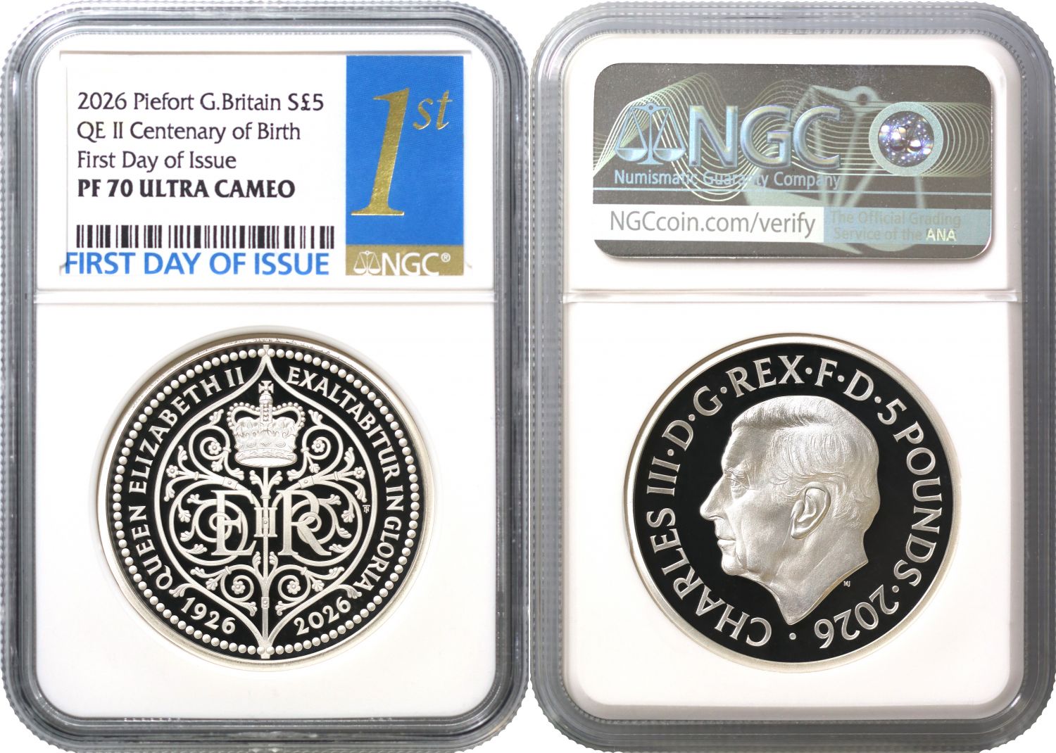 Charles III 2026 PF70 FDI silver Piedfort £5 Birth of Queen Elizabeth