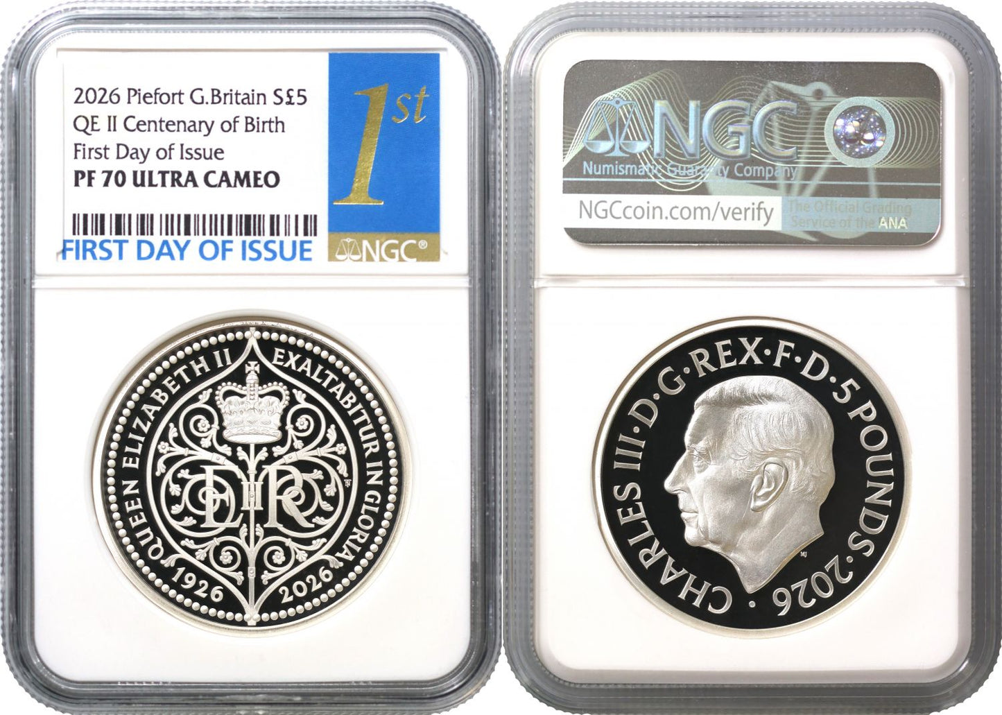 Charles III 2026 PF70 FDI silver Piedfort £5 Birth of Queen Elizabeth