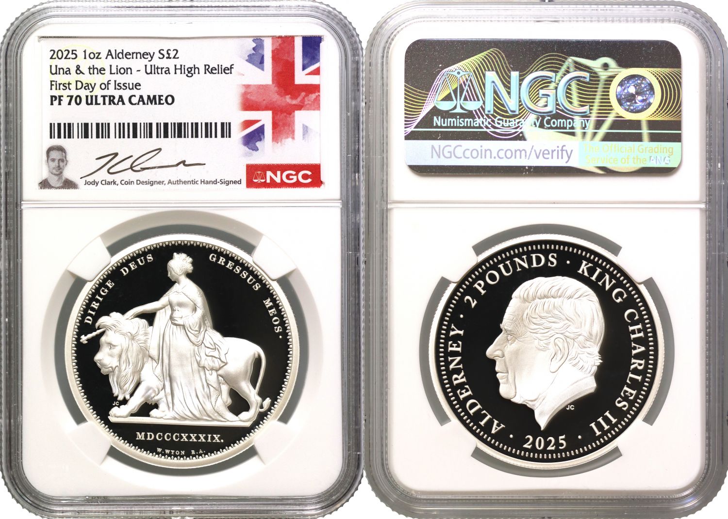Alderney 2025 silver PF70 FDI 1oz Una & the Lion