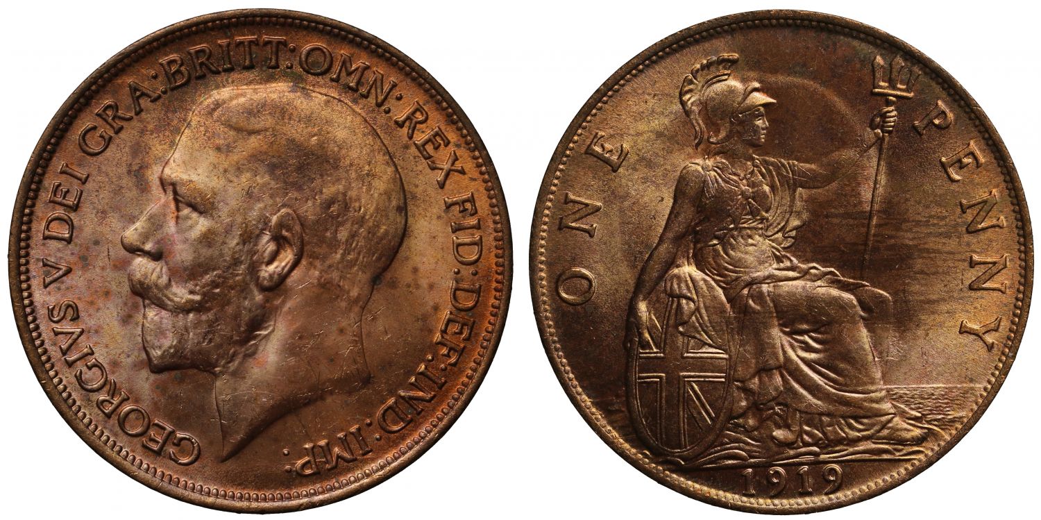 George V 1919 Penny MS64 RB