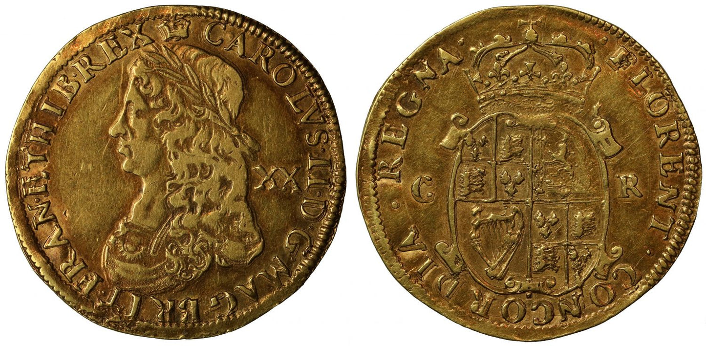Charles II Unite, Second hammered Issue, dies O3/R10, R4, XF45