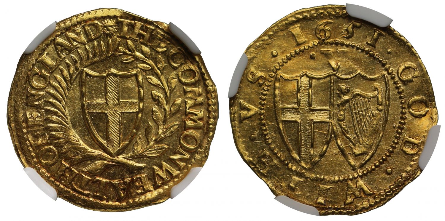 Commonwealth 1651 gold Crown MS64