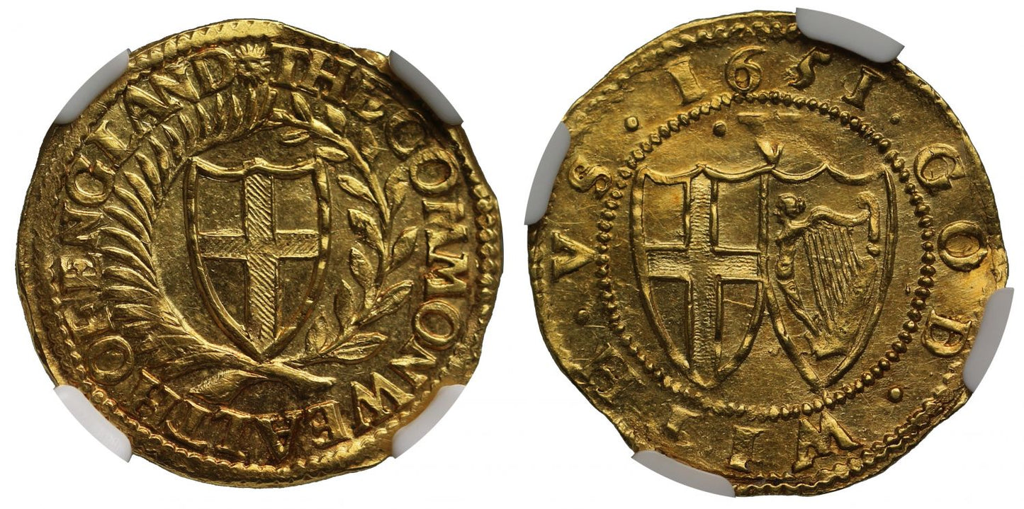 Commonwealth 1651 gold Crown MS64
