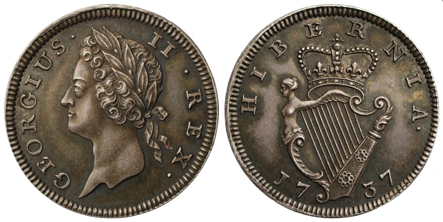 Ireland, George II 1737 silver Proof Farthing