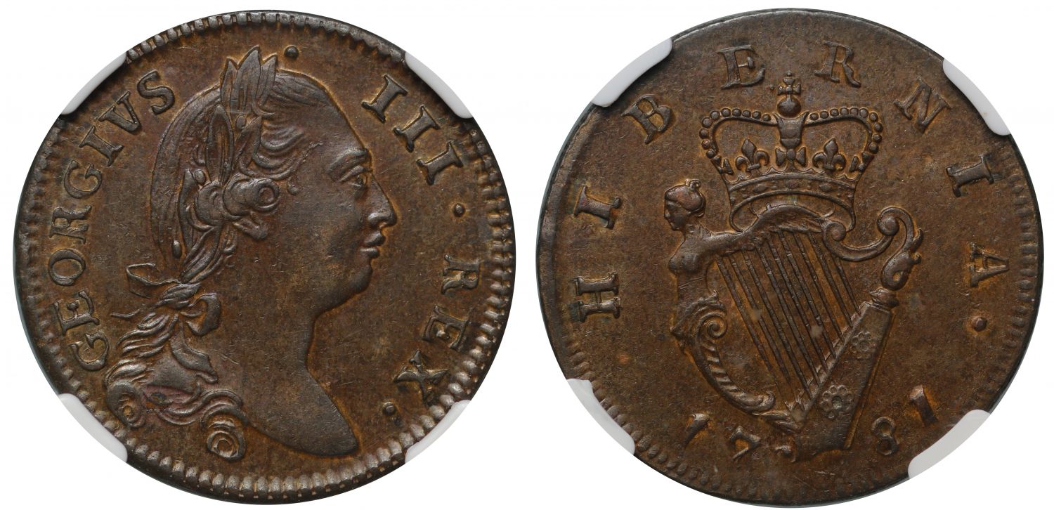 Ireland, George III 1781 Halfpenny MS63BN