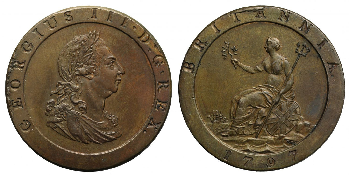 George III 1797 Penny, Soho Mint issue, "cartwheel" type, ten leaf obverse
