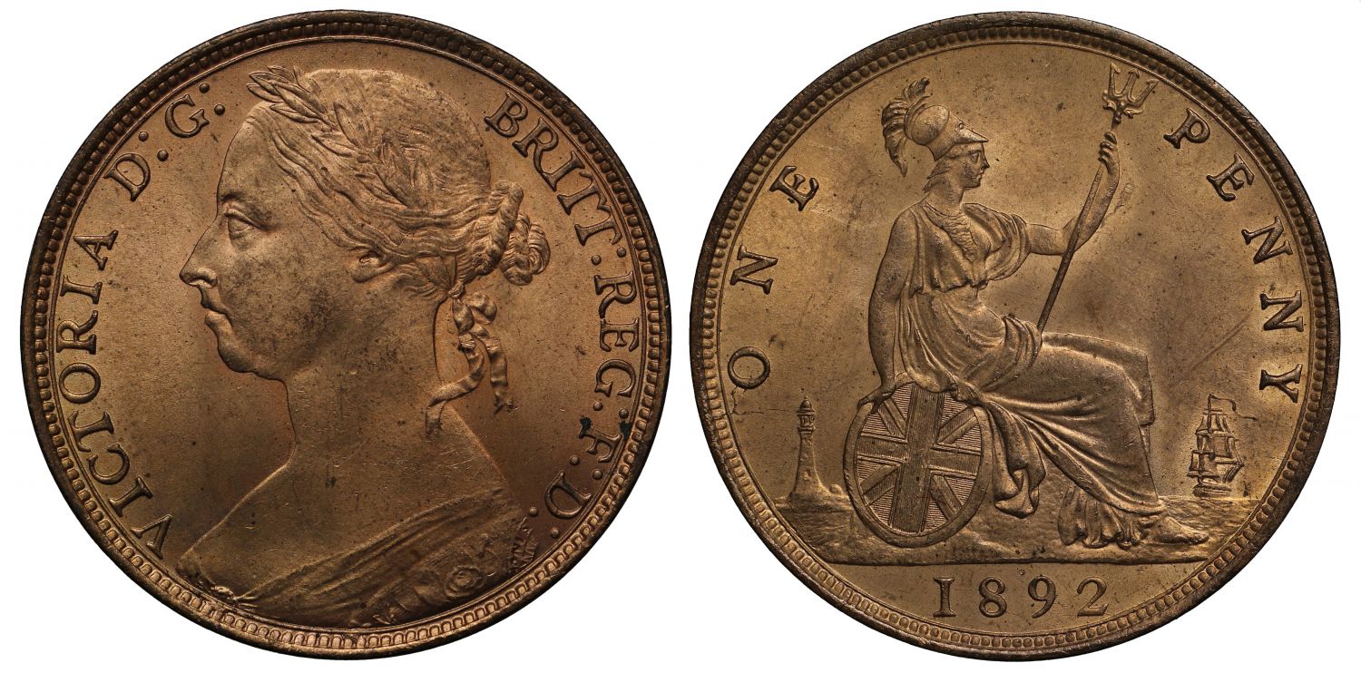 Victoria 1892 Penny, bun head type