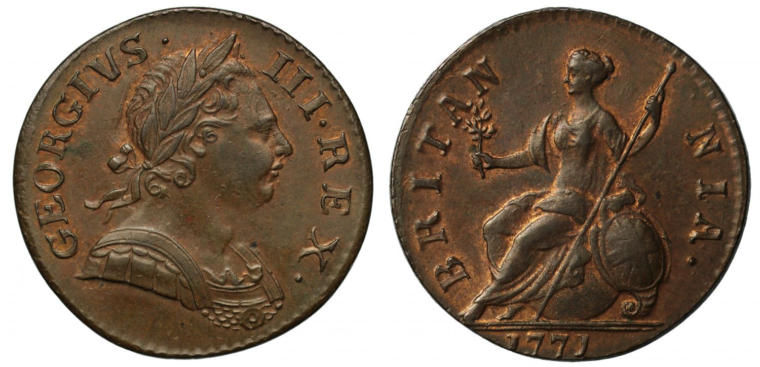 George III 1771 Halfpenny, first reverse