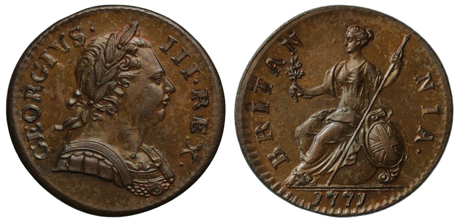 George III 1771 Halfpenny, first reverse