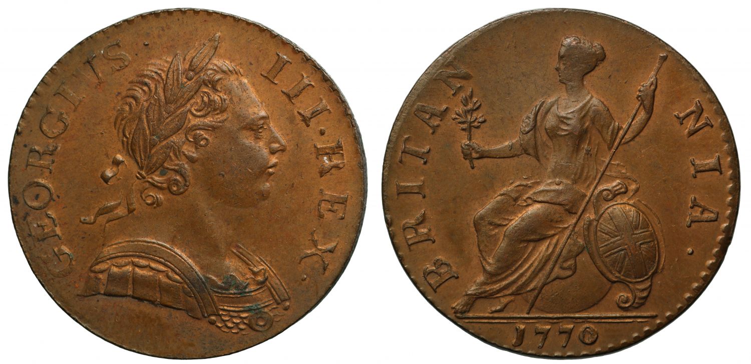 George III 1770 Halfpenny, first year