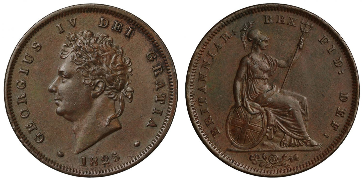 George IV 1825 Penny, first year of copper denomination in this reign