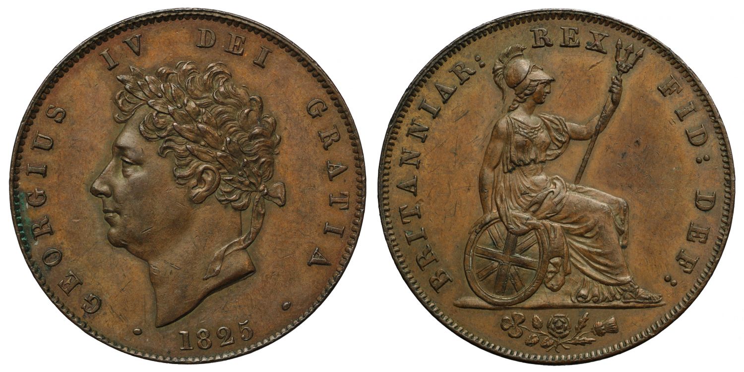 George IV 1825 Halfpenny, first year of currency issue in this reign