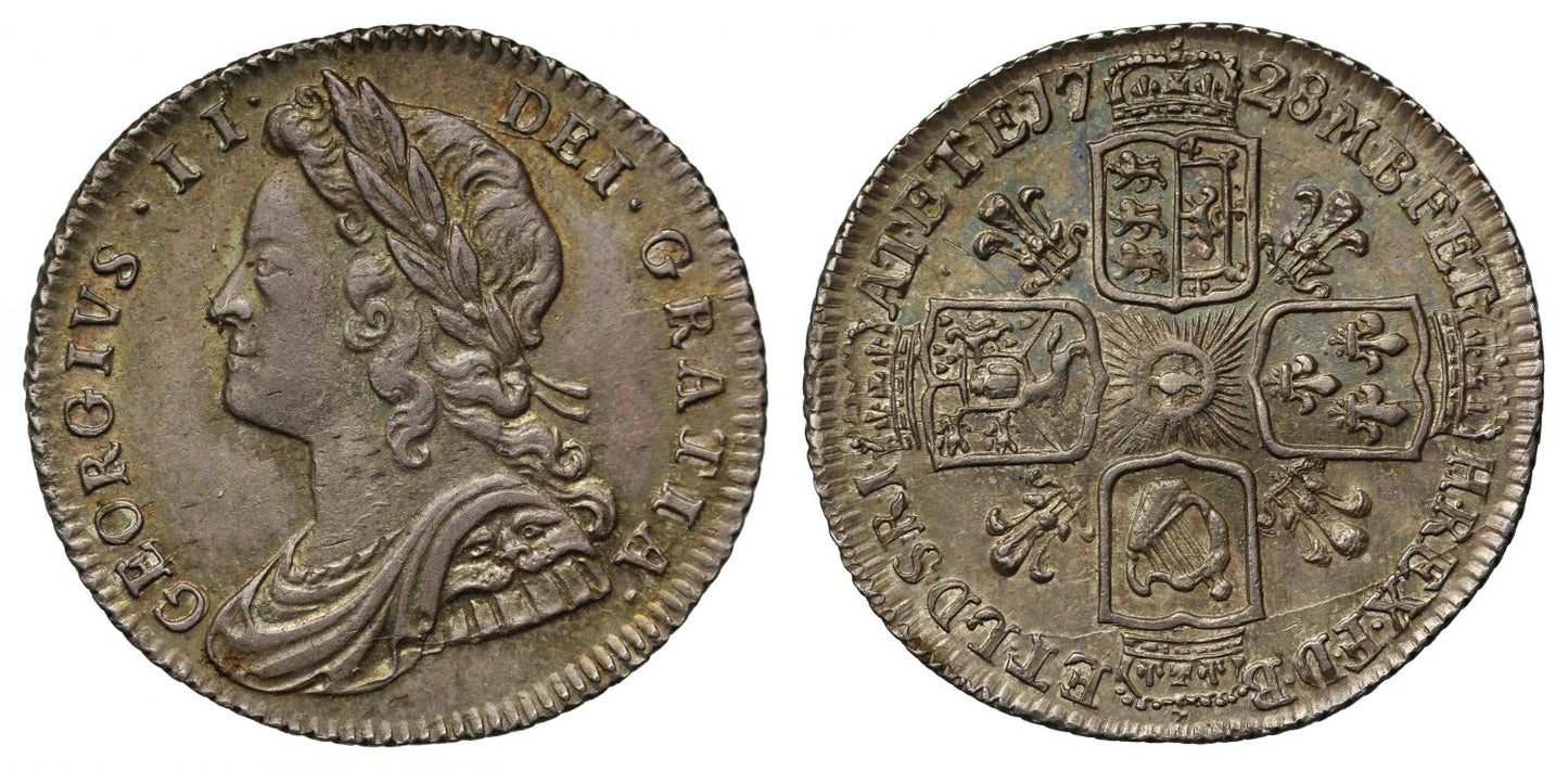 George II 1728 Sixpence, plumes reverse