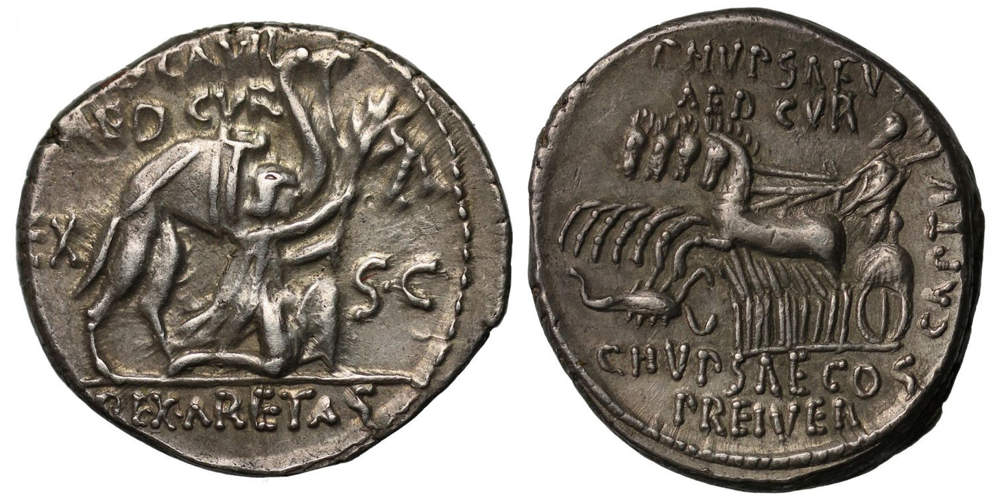 M. Aemilius Scaurus & P. Plautius Hypsaeus, Silver Denarius