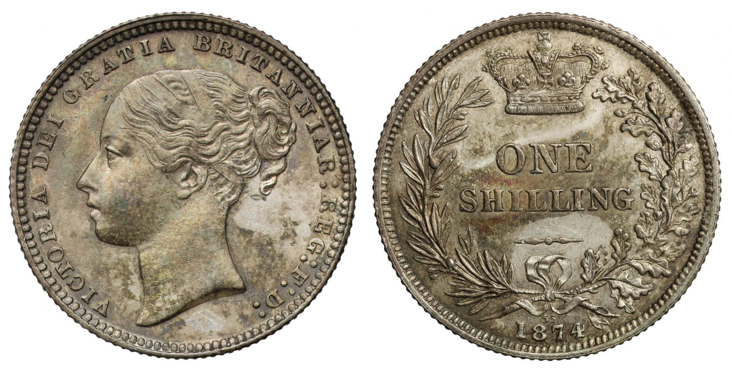 Victoria 1874 Shilling, die number 55, third young head