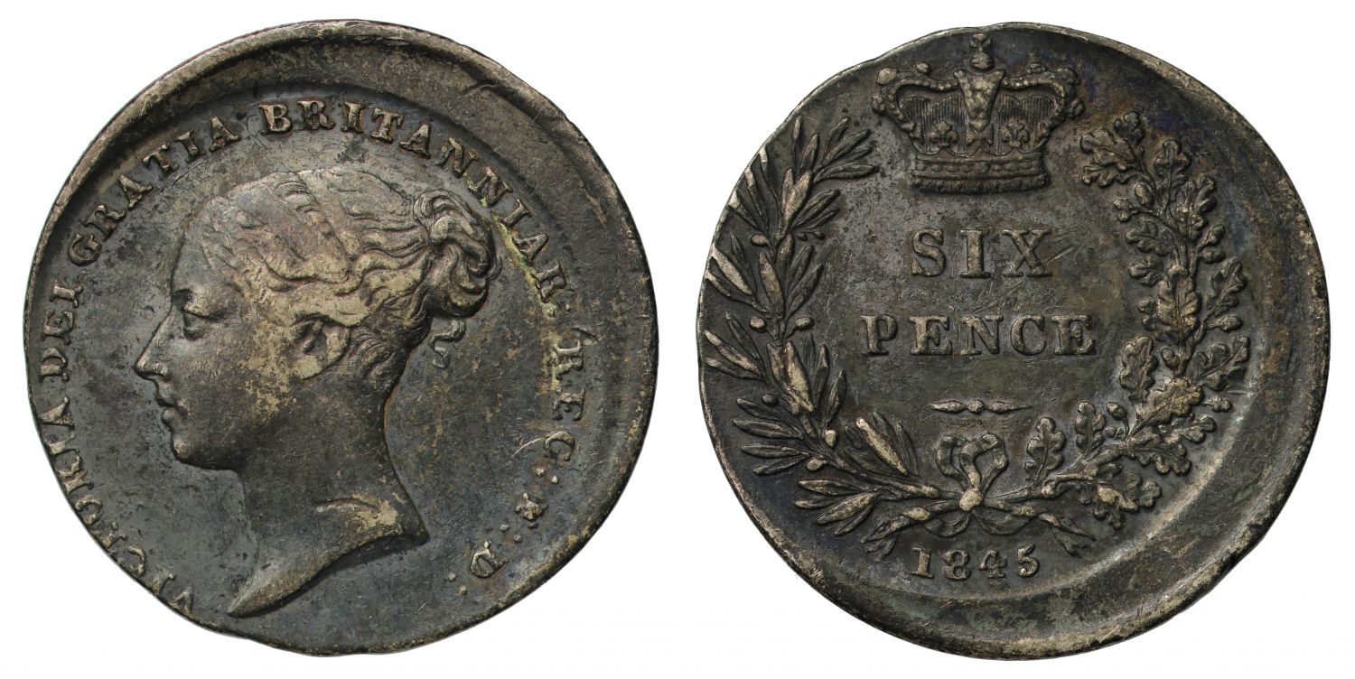 Victoria 1845 mistruck Sixpence