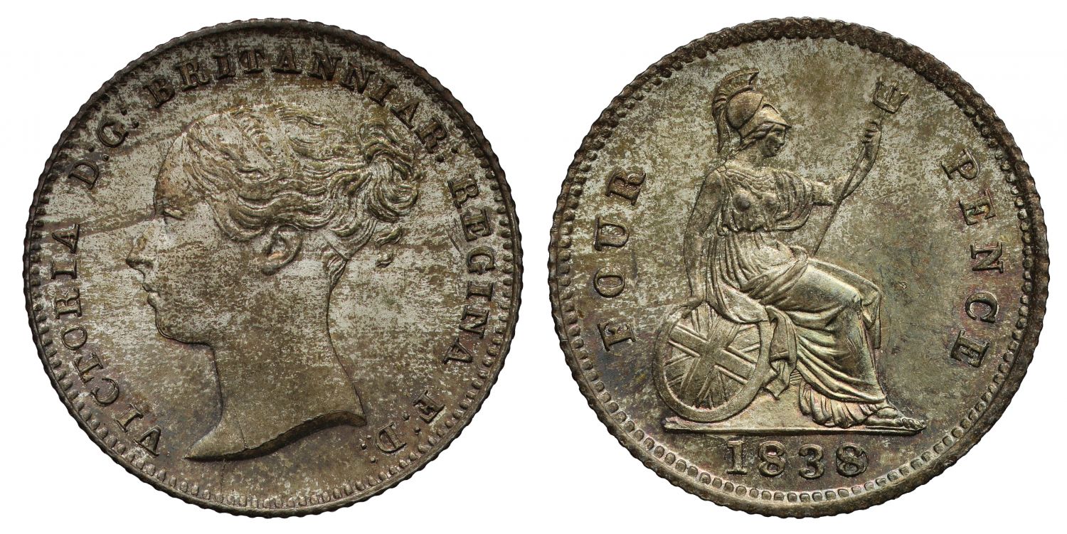 Victoria 1838 Groat, first year for currency