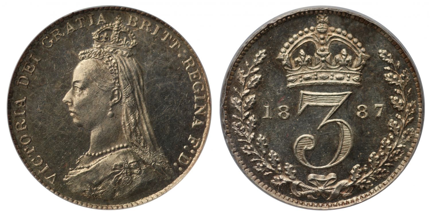Victoria 1887 proof Threepence CGS UNC85