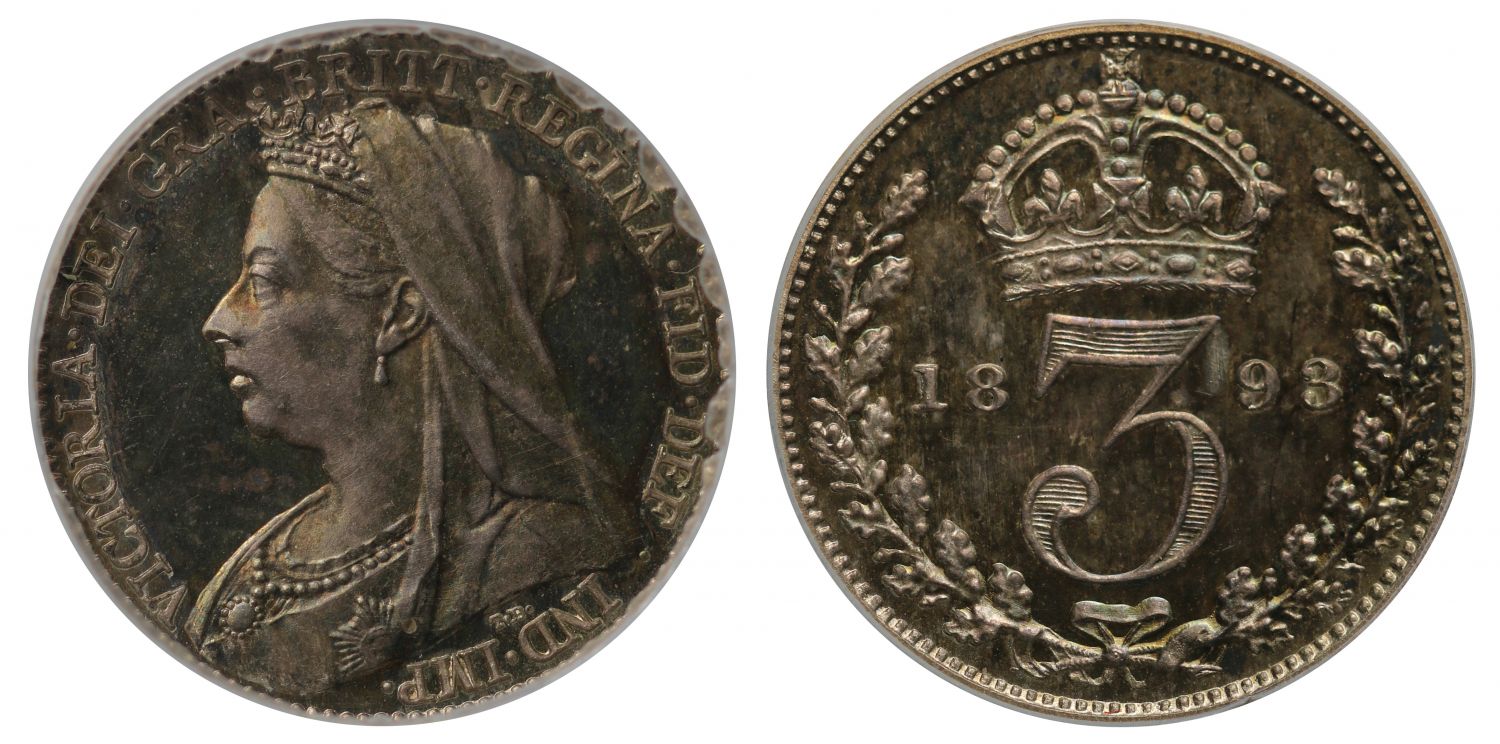 Victoria 1893 proof Threepence CGS UNC90