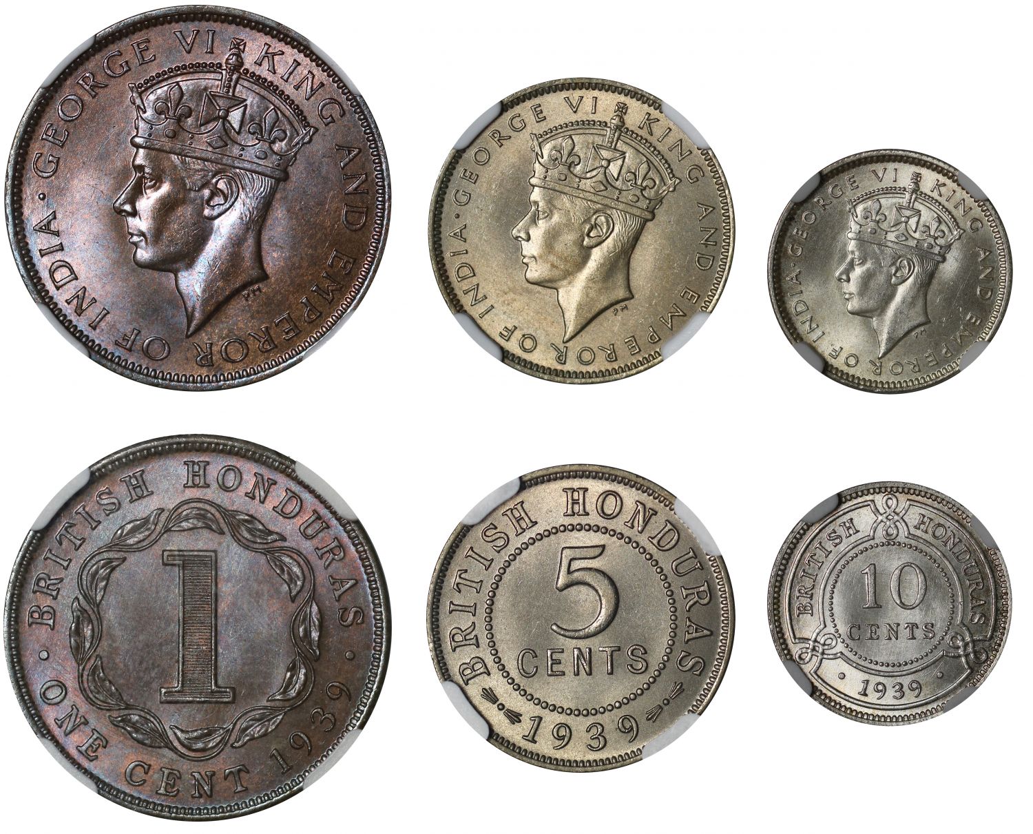British Honduras, Cent, 5-Cents, 10-Cents, 1939.
