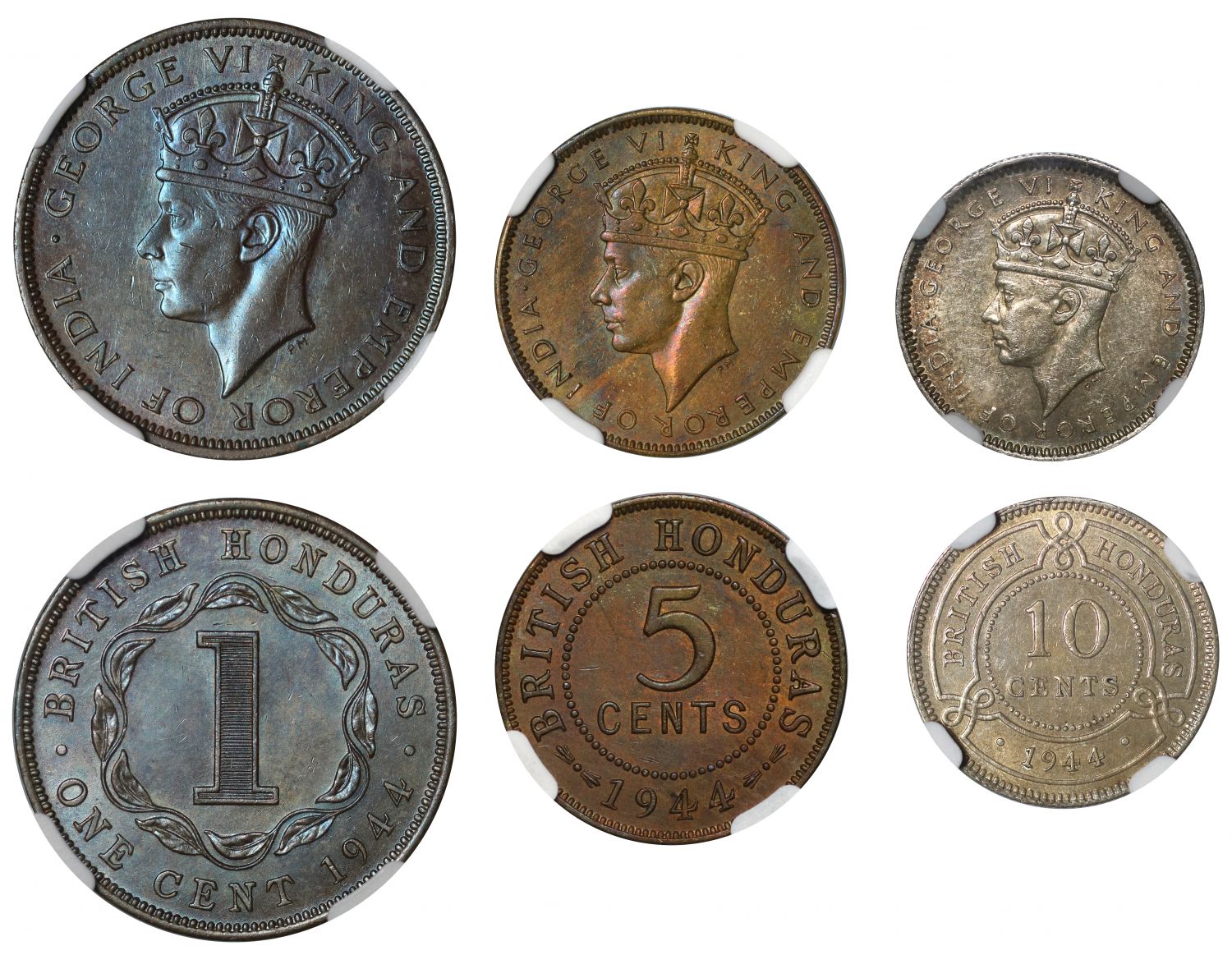 British Honduras, Cent, 5-Cents, 10-Cents, 1944.
