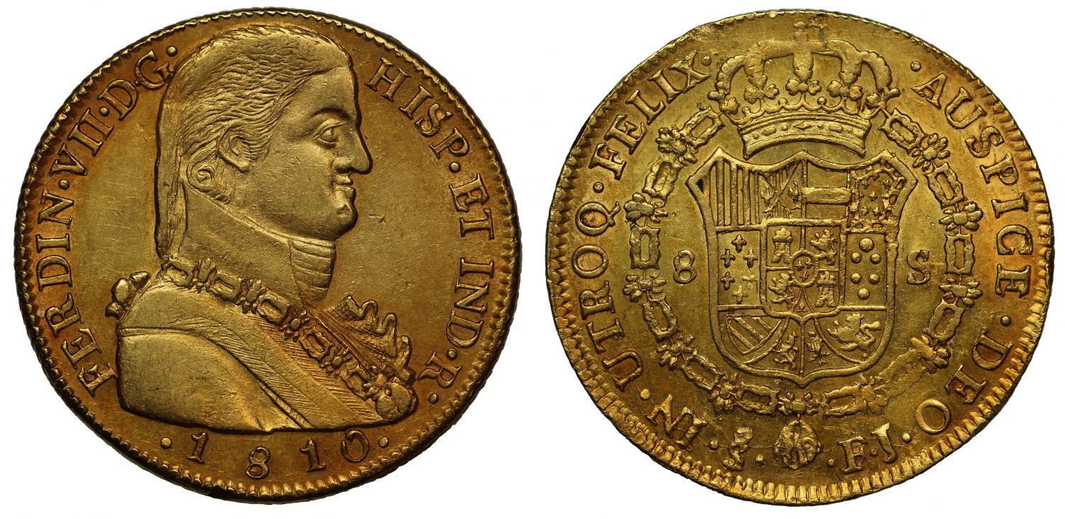 Chile, 1810 8-Escudos Santiago AU58