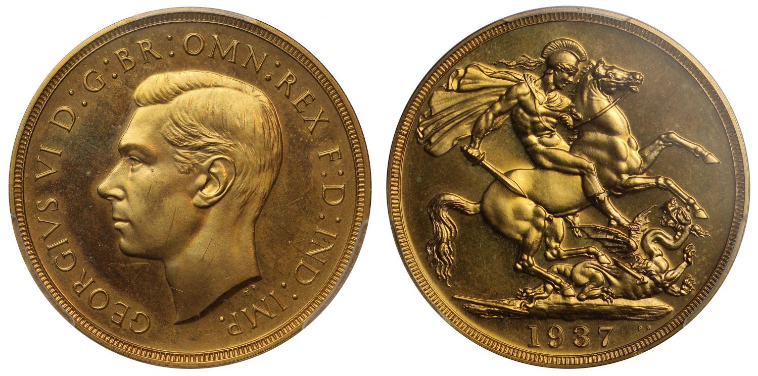 George VI 1937 proof Two-Pounds, PR66 CAMEO, high grade
