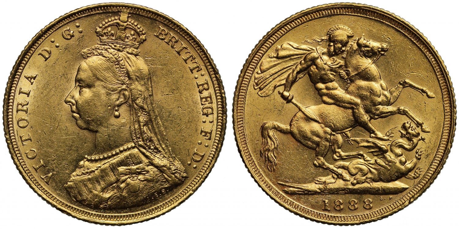 Sovereign 1888 Sydney, first legend, angled J (DISH S9)