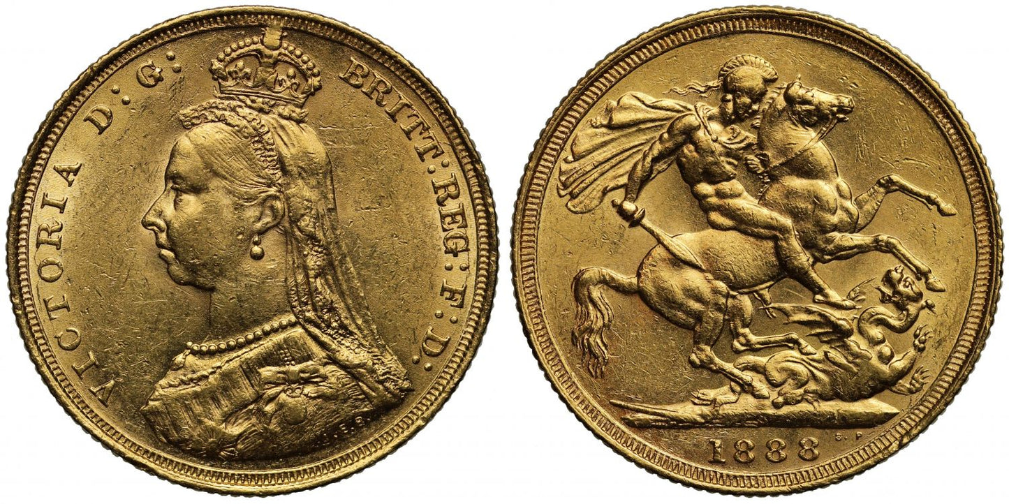 Sovereign 1888 Sydney, first legend, angled J (DISH S9)