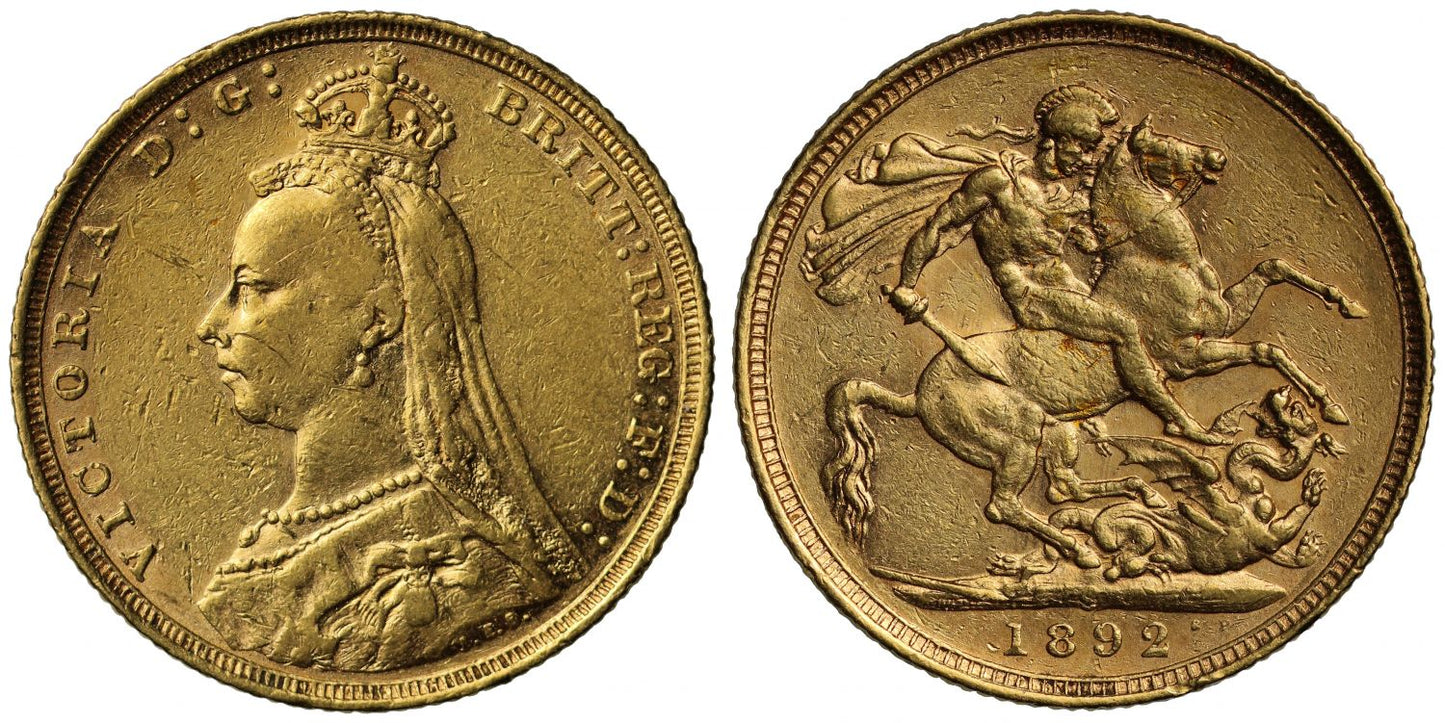 Sovereign 1892 Sydney, second legend, horse with long tail (DISH S16)