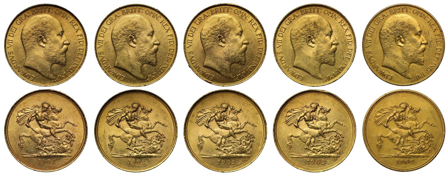 Group of 5 Edward VII 1902 Five-Pounds