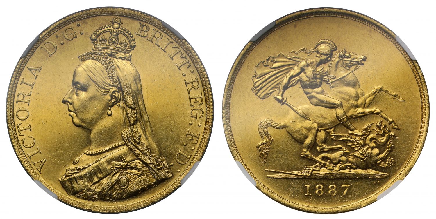 Victoria 1887 Five-Pounds, Golden Jubilee issue, MS62+